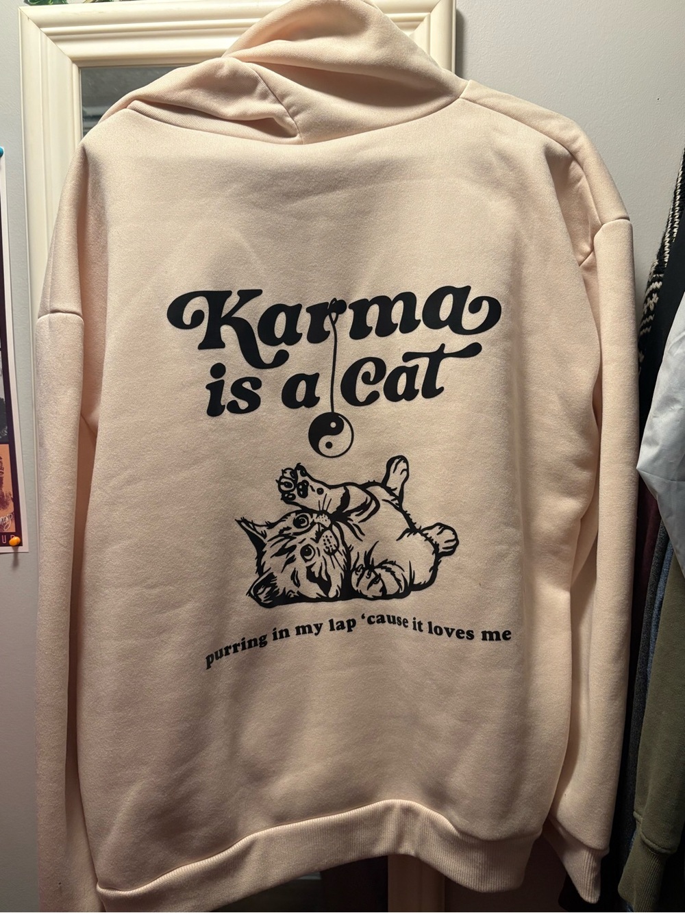 Karma Is A Cat Pink Cat Hoodie - Unbranded